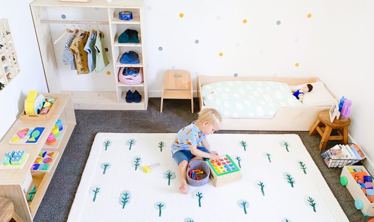 Young child in their Montessori inspired bedroom